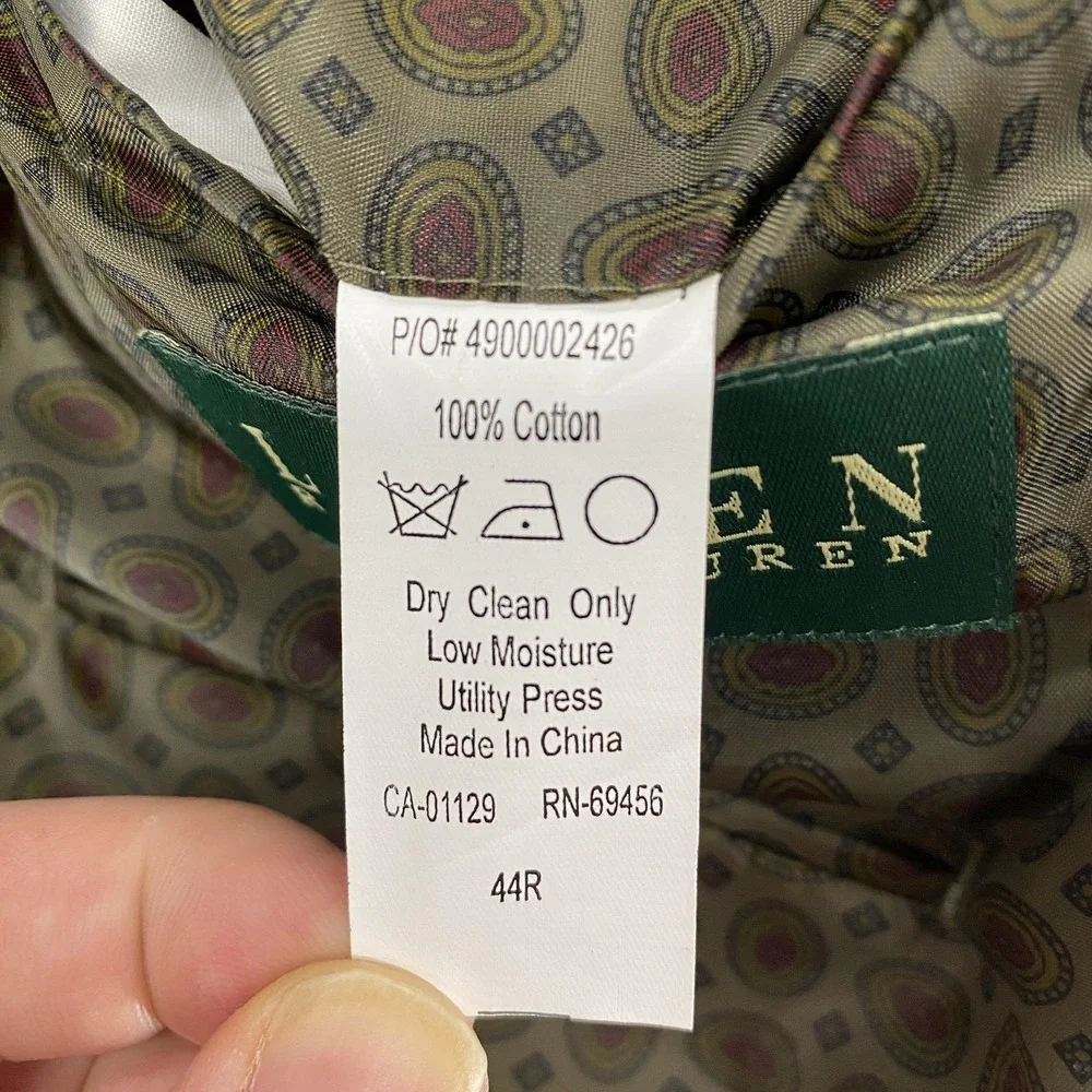 Lauren Ralph Lauren‎ Blazer Mens 44R Beige Corduroy Two Button Sport Coat 80s